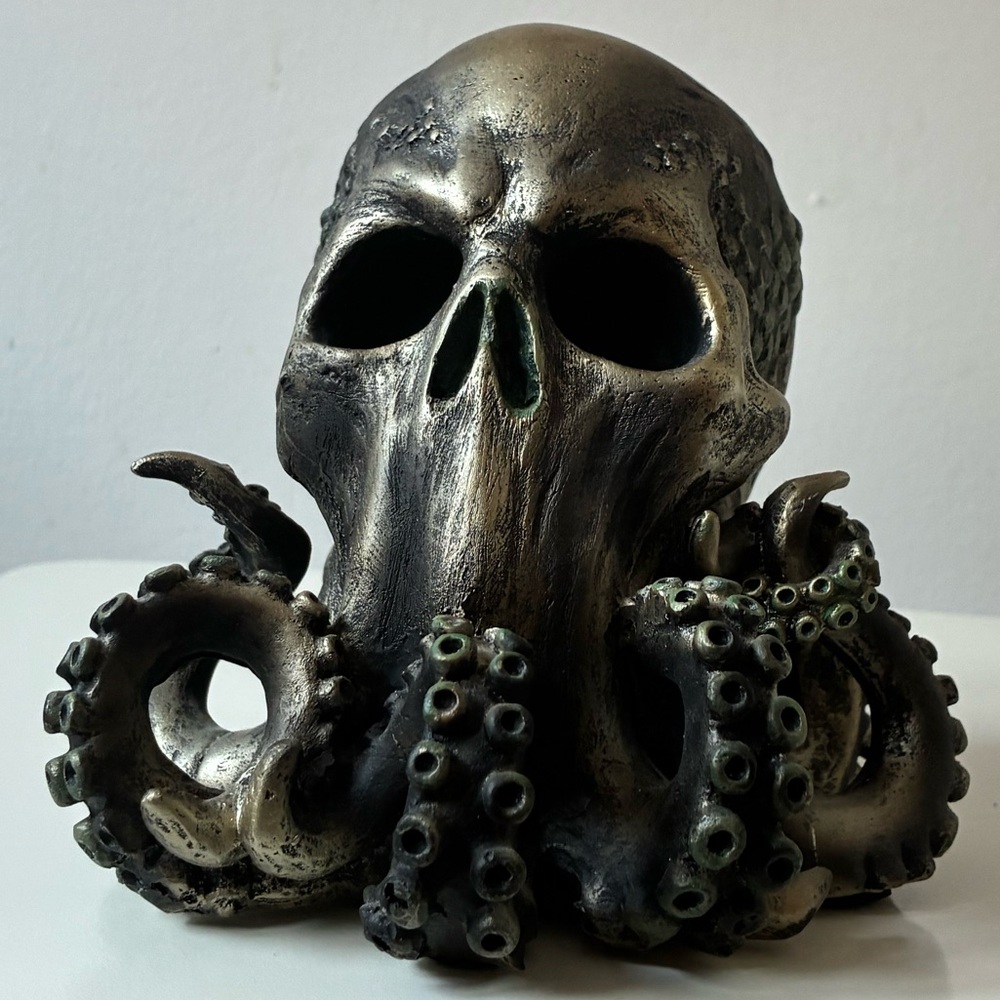 Octopus Skull Sculpture in Metallic Finish - Picture 2 of 16